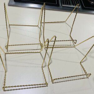 New Decorative Set of 4 Gold Plate Stand Holder Twisted Metal Display Easels 6"